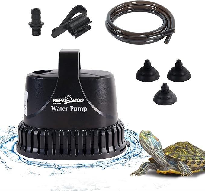 REPTIZOO Low Water Level Drain Pump, 243GPH 26W Submersible Drain with Bottom Suction, Flow Adjustable Bottom-draw Water P...