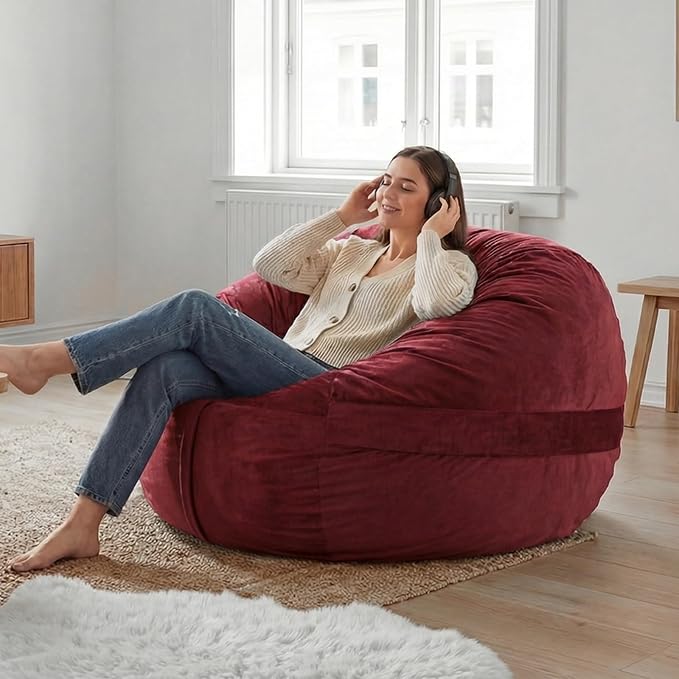 YuppieLife Large Foam Filled Bean Bag Chairs for Kids Teenagers Adults Living Room Gaming Relaxing 4F Machine Washable Lazy Sofa（Red