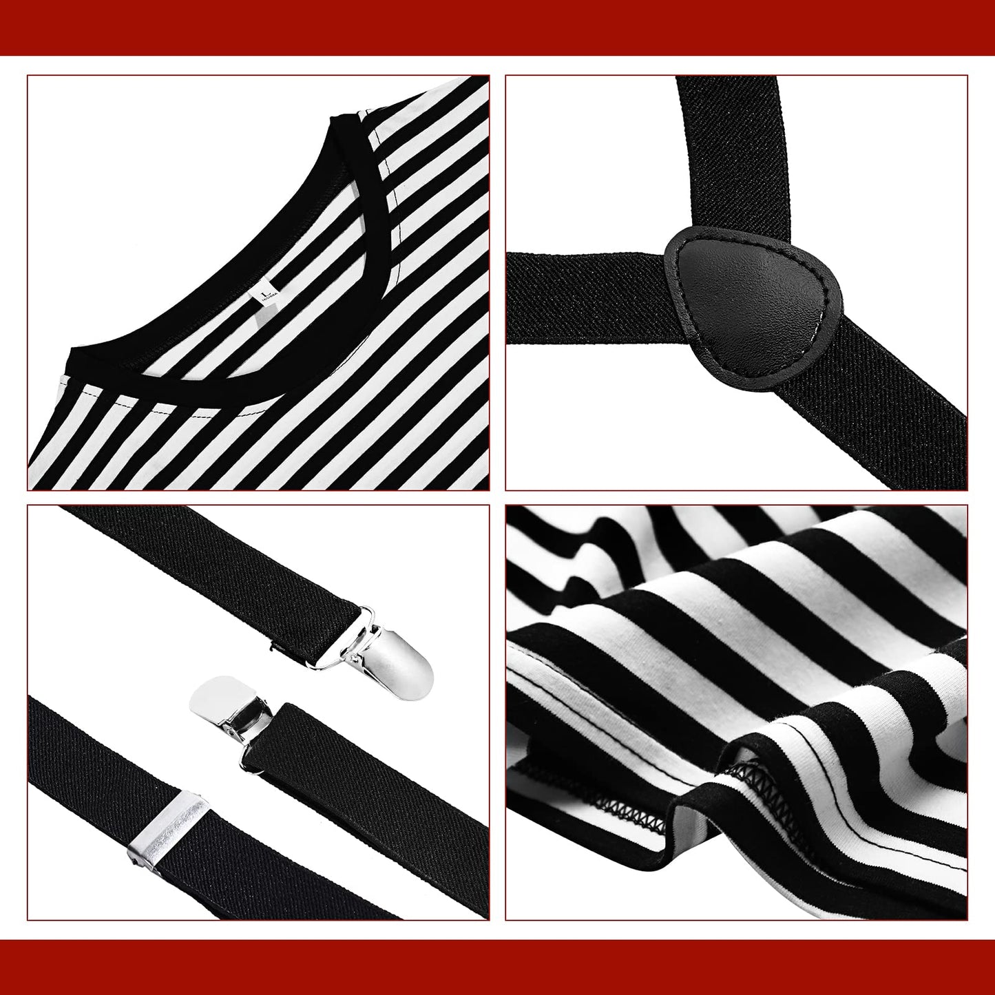Zhanmai French Mime Artist Costume Set for Women Red Beret Sunglasses Neck Scarf Gloves Suspenders for Costume Party(M)