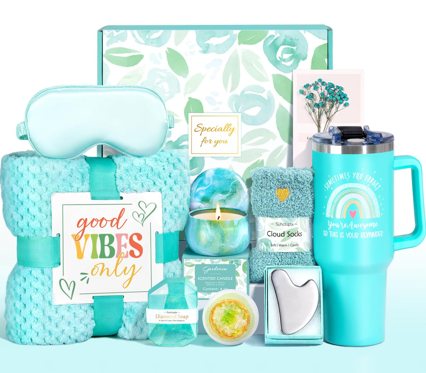 Birthday Gifts for Women, Unique Self Care Gifts Get Well Soon Basket, Christmas Relaxing Spa Gift Care Package w/ Flannel Blanket 40 oz Tumbler, Mothers Day Gifts for Mom Her Sister Friend