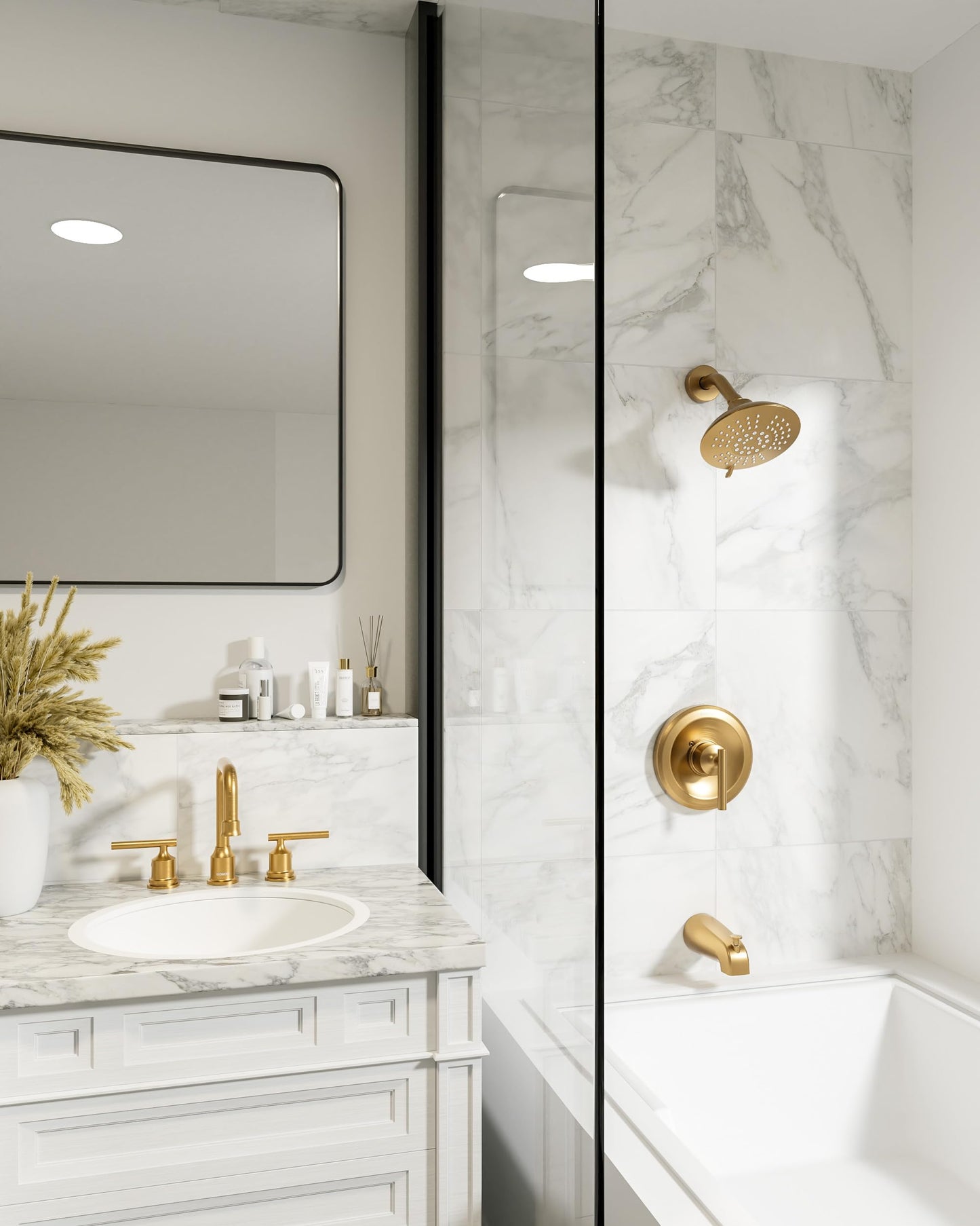 Brushed Gold Bathroom Faucet Set: WOWOW Widespread Bathroom Sink Faucet 3 Hole with Pop-up Drain and Supply Lines, 8 Inch Vanity Taps 3 Pieces Basin Tap 2 Handle Modern (Set of 2)
