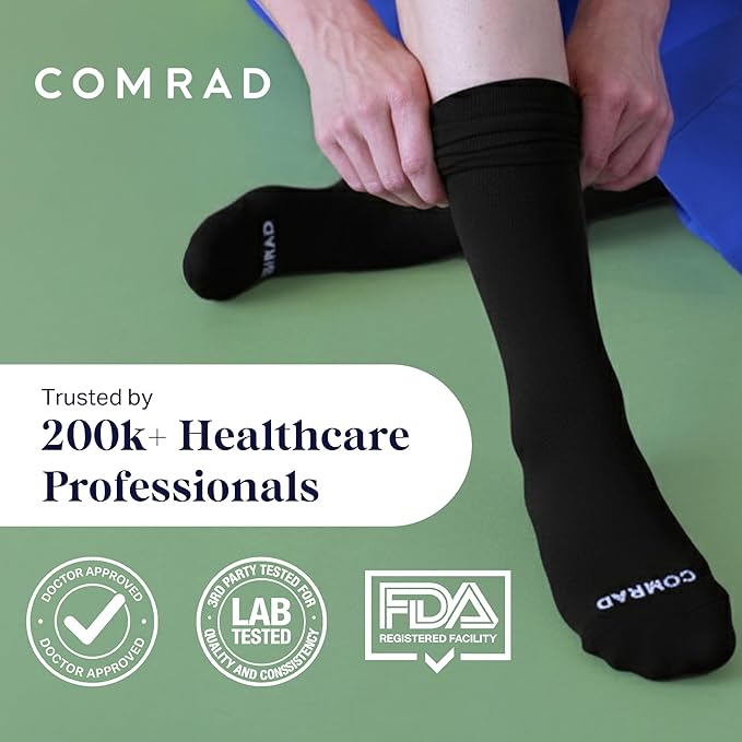Comrad CozyGrip Slipper Socks - 10-15mmHg Graduated Compression Socks - Dual-Layer Knee High Socks with Anti-Slip Grips