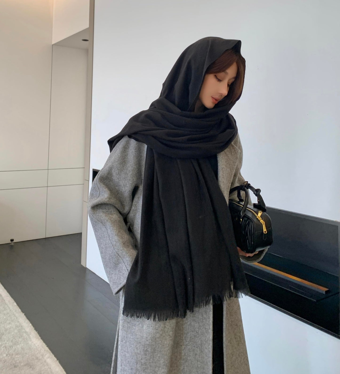 Large Fashion Scarf Pashmina Shawls & Wraps for Women Extra Soft Cashmere Feel Throw Womens Cold Winter Scarfs for Wedding Dress Christmas Gift in Solid Black
