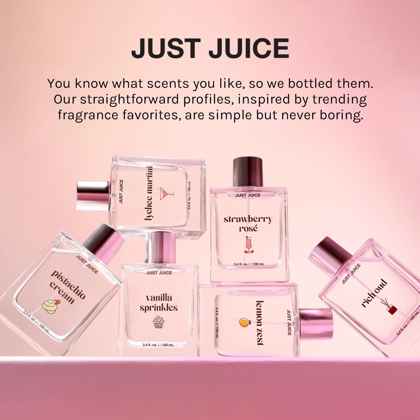 Just Juice Strawberry Rosé - Strawberry Perfume for Women and Men - Raspberry, Rose, Vanilla Musk Notes - Mini Travel Perfume - 0.3 oz
