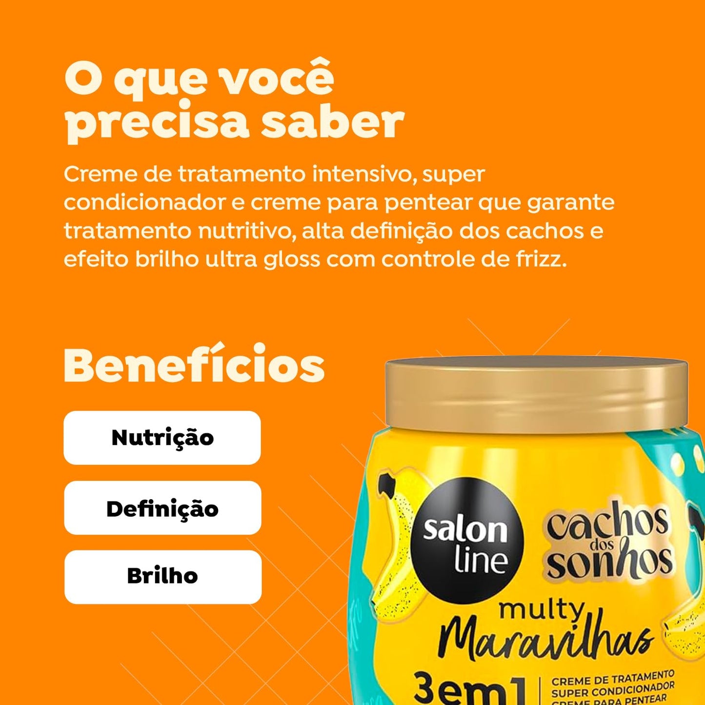 Salon Line - Linha Multy (Maravilhas) - Creme 3 em 1 Banana e Oleo de Ricino 1 kg - (Multy (Wonderful) - 3 in 1 Banana and Casto