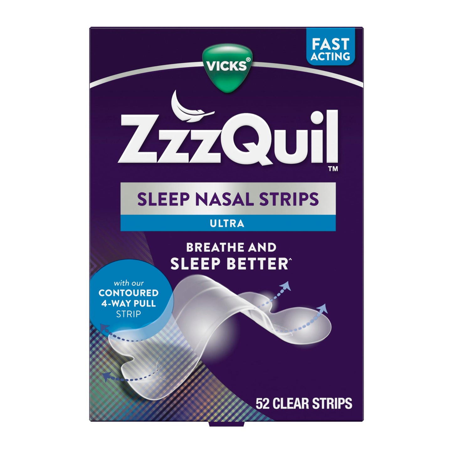 ZzzQuil Sleep Nasal Strips, Clear Nasal Strips, Snoring Relief from Nasal Congestion, Works Instantly, Reduces Nasal Congestion for Less Snoring and Better Sleep, Drug Free, 52 Nasal Strips