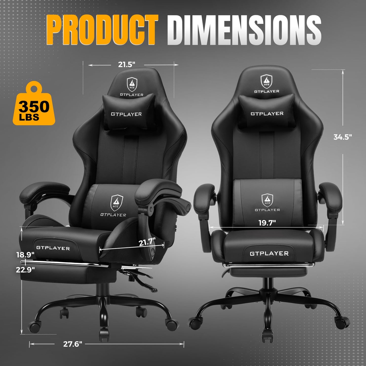 GTPLAYER Gaming Chair with Foot Rest & Pocket Spring Cushion, Ergonomic High Back Computer Chair with Headrest & 360°-Swivel Seat for Home Office Desk, PU Leather, Black