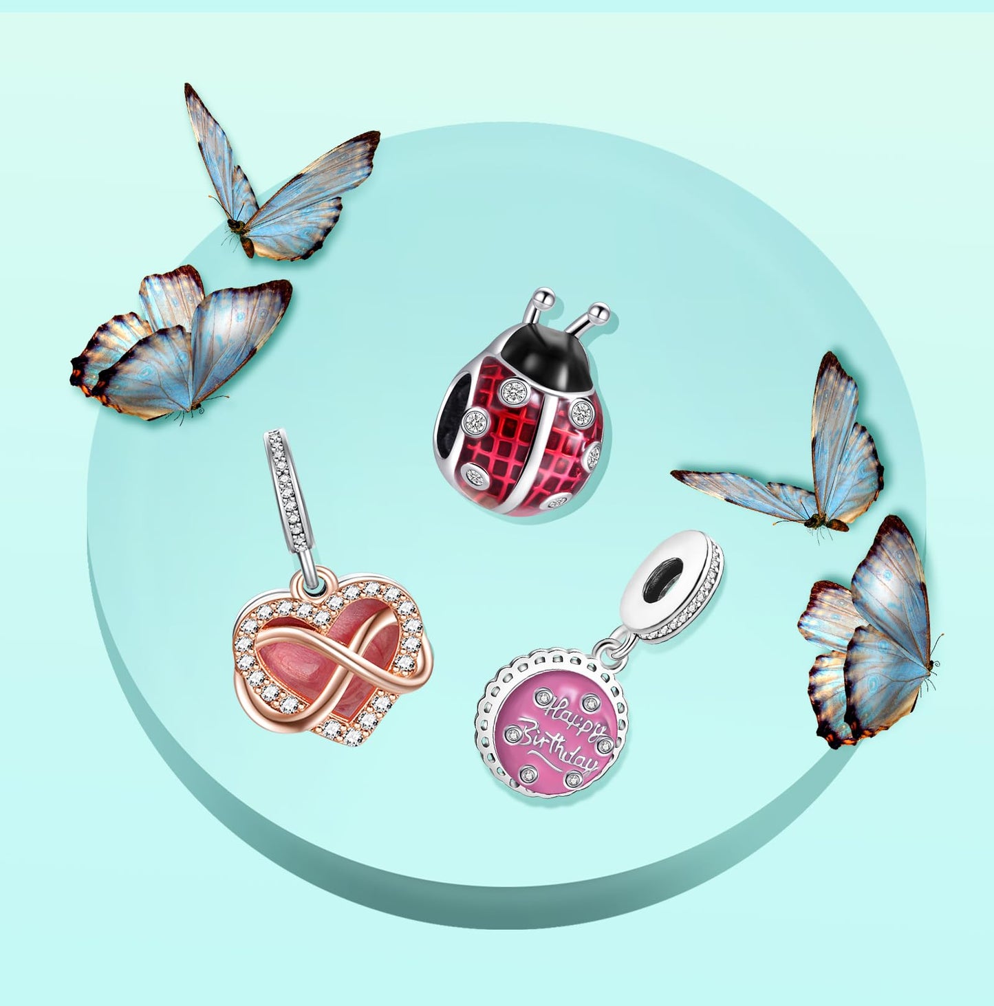Annmors 925 Sterling Silver Charms fit Bracelets Necklaces Happy Birthday Ladybird Infinity Dangle Beads with 5A Cubic Zirconia