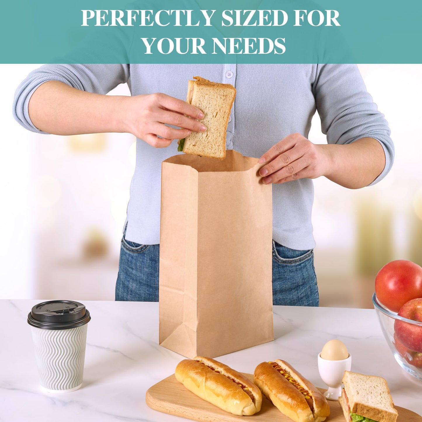 MUCHII 8 LB Paper Lunch Bags,100 Count Brown Paper Bags for Lunches, Snacks, Take Out and Small Items