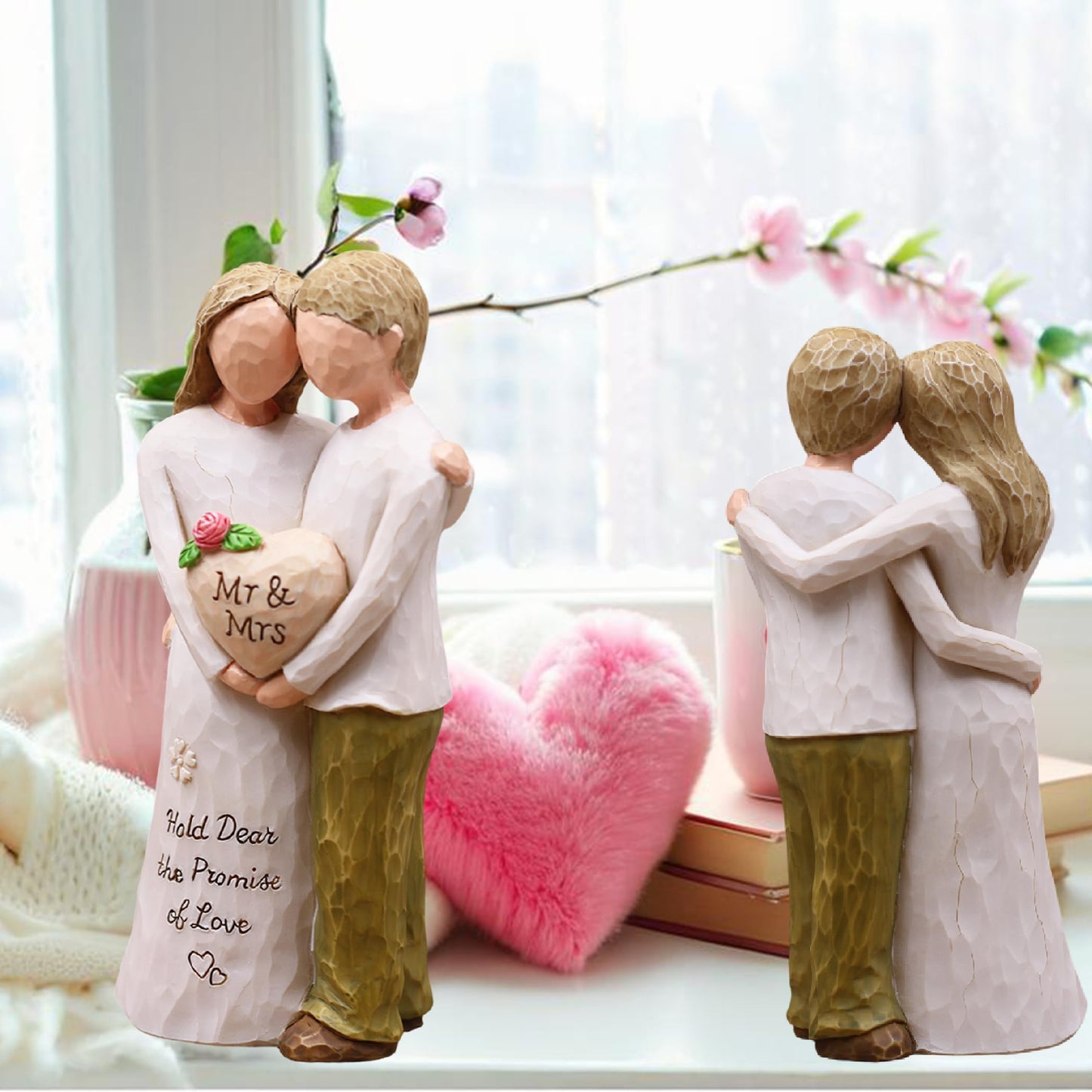 AUMELO Anniversary Wedding Gifts for Women Men Couple, Gifts for Her Him, Birthday Gift for Girlfriend Boyfriend Wife, Hand-Painted Resin Mr & Mrs Figurine for Christmas Valentines Day (Pink)