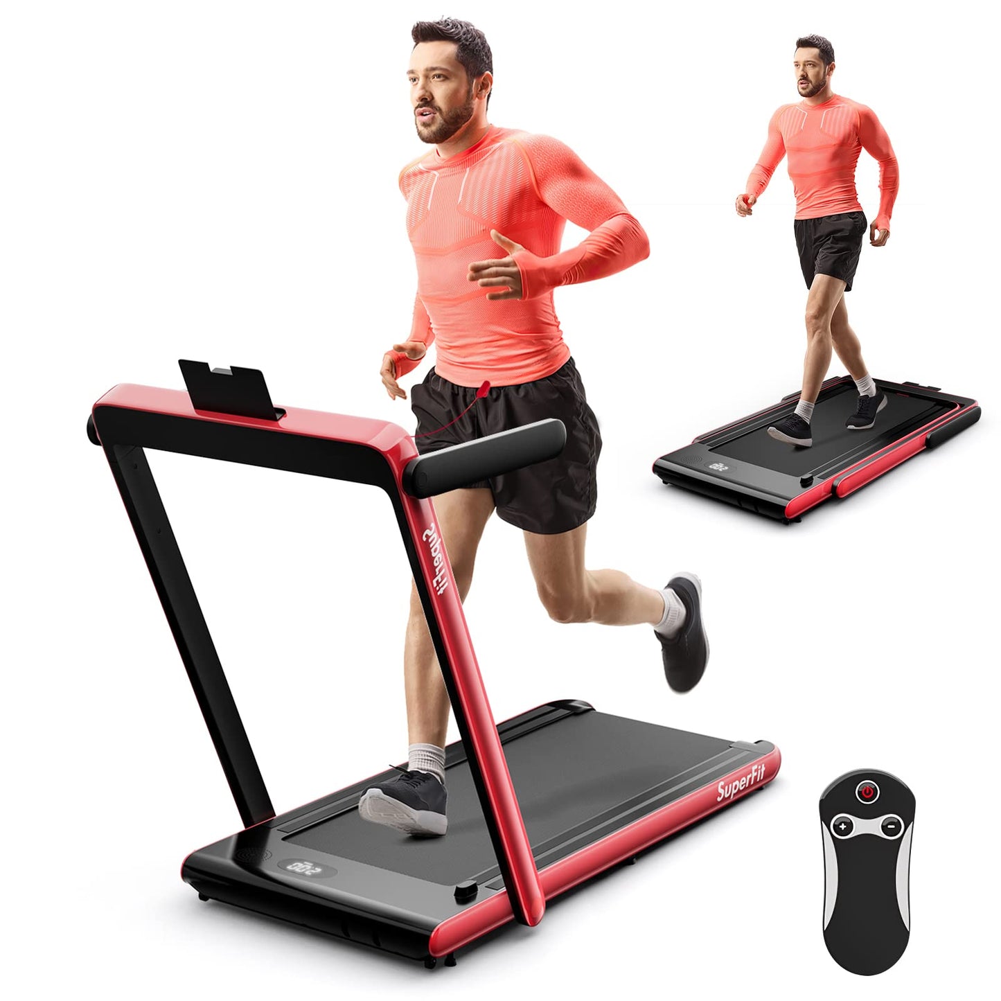 Goplus 2 in 1 Under Desk Treadmill, 2.5HP Superfit Folding Treadmills for Home Office w/Smart APP, Remote Control, LED Display, Bluetooth Speaker, Foldable Walking Jogging Machine (Red)