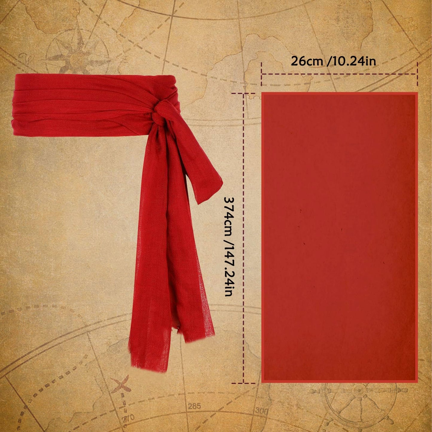 Vimilove 2 PCS Men Pirate Costume Accessories Set Women Pirate Hat Halloween Pirate Head Scarf Pirate Sash Belt Renaissance Accessories Cosplay (Red)