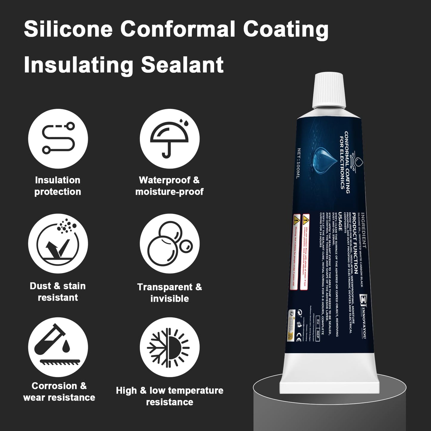 1DFAUL 100ml Conformal Coating for Electronics, Silicone Conformal Coating Insulating Sealant, Waterproof, Dust& Moisture Resistant, for Reliable Electronic Components Protection