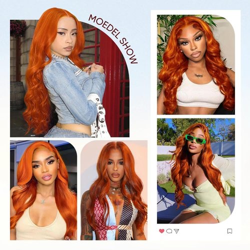 Ginger Lace Front Wigs Pre-Plucked with Baby Hair, 13x6 HD Body Wave Lace Frontal Wig, 180% Density Colored Glueless Orange Ginger Wig, 26 inch