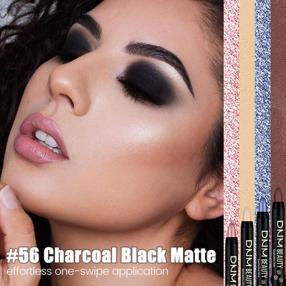 evpct Black Matte Cream Eye Shadow Sticks Brightener Pencils for Women, Long Lasting Silky Eyeshadow Applicator Stick Pen Waterp
