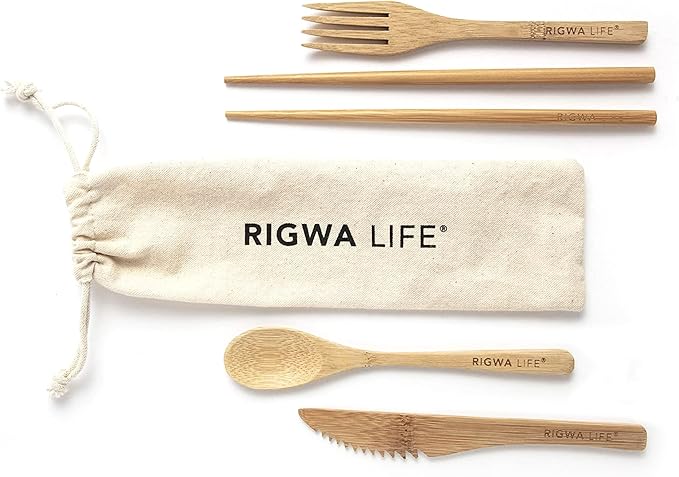 RIGWA LIFE | Custom Bamboo Cutlery | Reusable & Eco-Friendly Travel Utensils | Wooden Utensils for eating | Includes reusa...