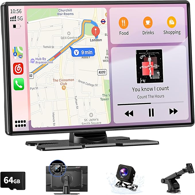 Wireless Carplay Screen for Car, 11.3" Extra Large A-pple CarPlay & Android Auto Screen with 4K Dashcam & 1080P Backup Cam...