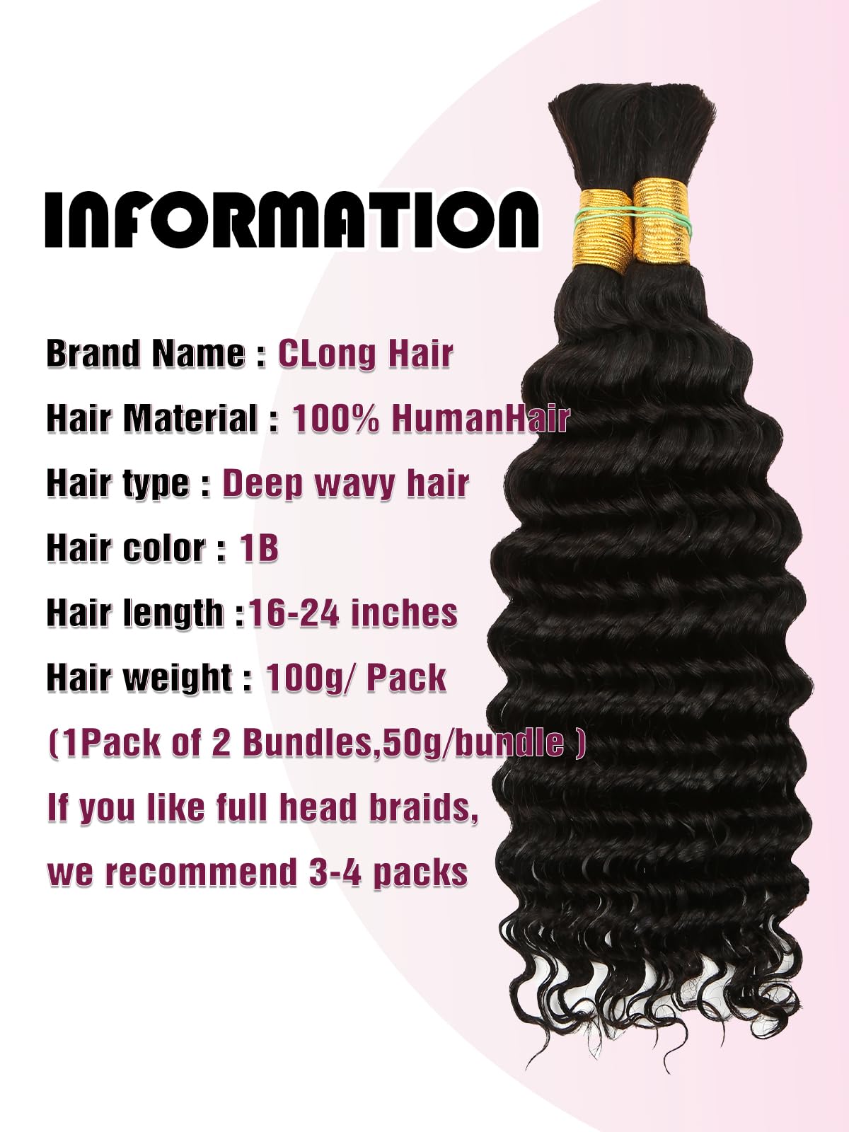 1B Black Human Braiding Hair Deep Wave Bulk,No Weft Curly Hair Extensions for Boho Braids Wet and Wavy Braiding Human Hair Bundl