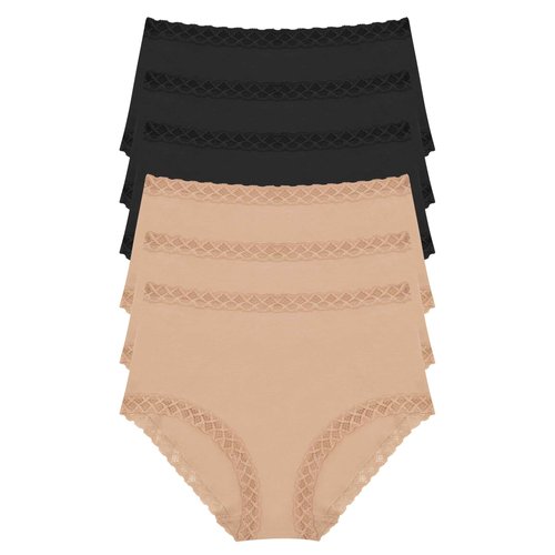Natori Women's Bliss Full Brief 6-Pack, Black/Black/Black/Cafe/Cafe/Cafe, XX-Large