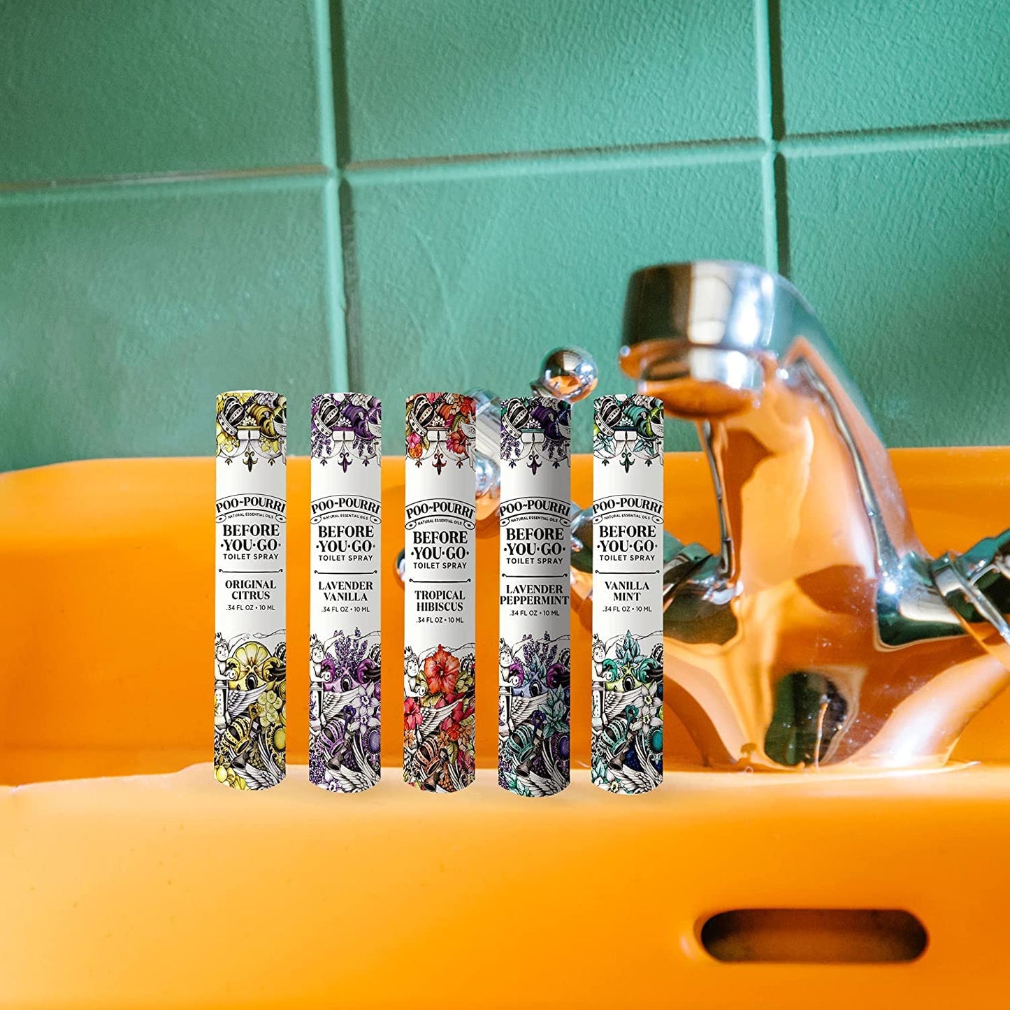 Poo-Pourri Before-You-Go Toilet Spray, In A Pinch Pack, Variety Travel Size 10 mL - Original Citrus, Lavender Vanilla, Tropical Hibiscus, Vanilla Mint and Lavender Peppermint
