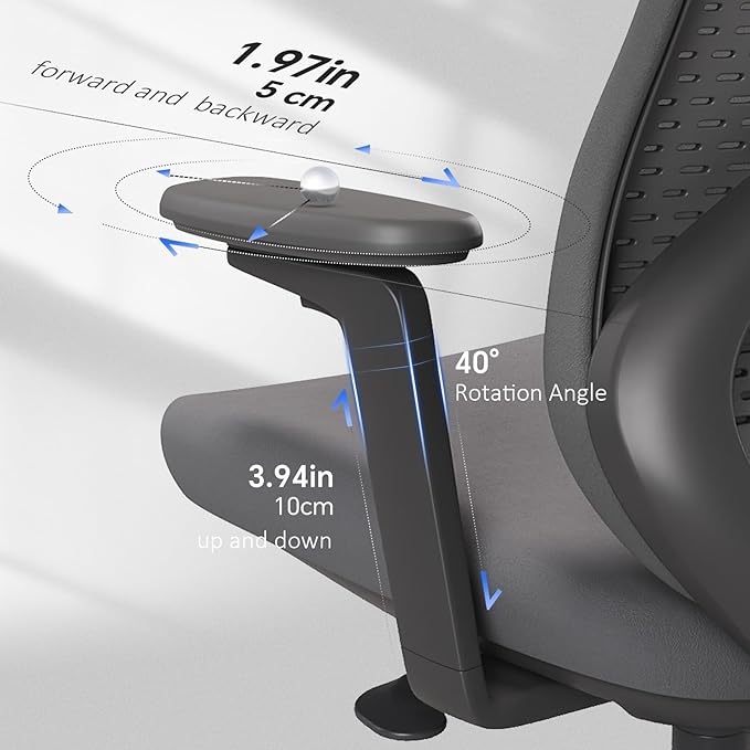 Ergonomic Office Chair Seat Depth Adjustable, Home Office Desk Chair with 3D Armrest, Mesh Office Chairs with Tilt Recline Lock,Thickened Soft Cushion, SGS Certified Gas Lift for Long Hours(Black)