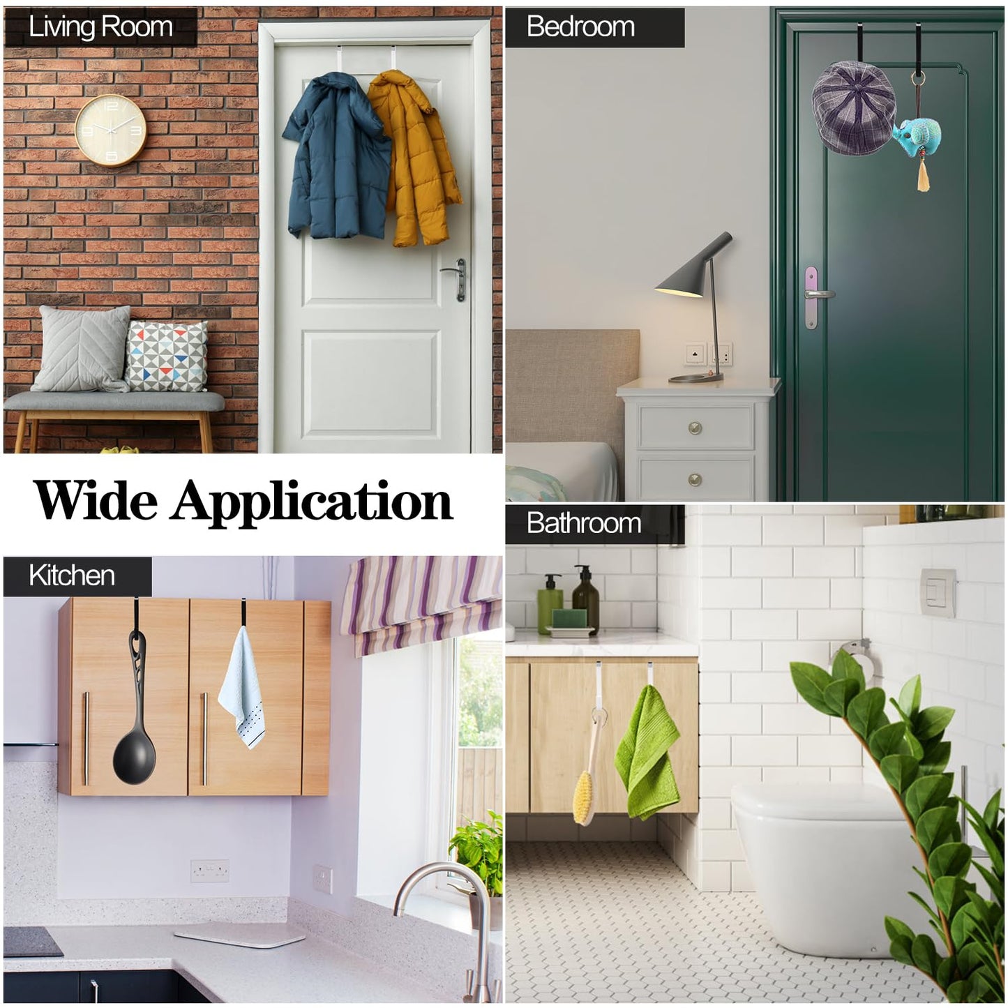 4 Pack Over The Door Hooks, Fits Doors Less Than 1.4in Thick, White Rubber Surface Prevent Scratch Door Hanger Hooks for Bathroom, Living Room, Kitchen, Hanging Clothes, Towels, Bags