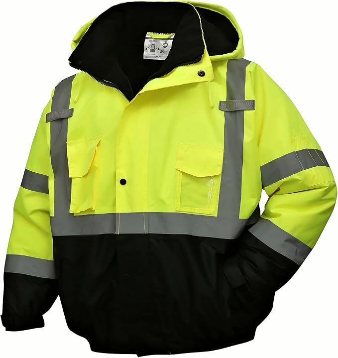 SKSAFETY High Visibility Reflective Jackets for Men, Waterproof Class 3 Safety Jacket with Pockets, Hi Vis Yellow Coats wi...
