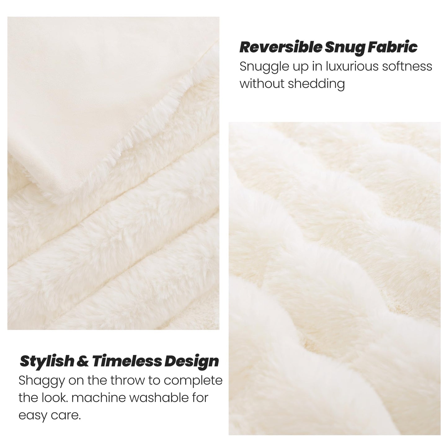 Touchat Luxury Faux Rabbit Fur Throw Blanket for Couch,Super Heavy Warm Cozy Blanket for Sofa Bedroom Living Room,Ultra Soft Fluffy Reversible Plush Blanket for Home Decor Gifts,Cream White