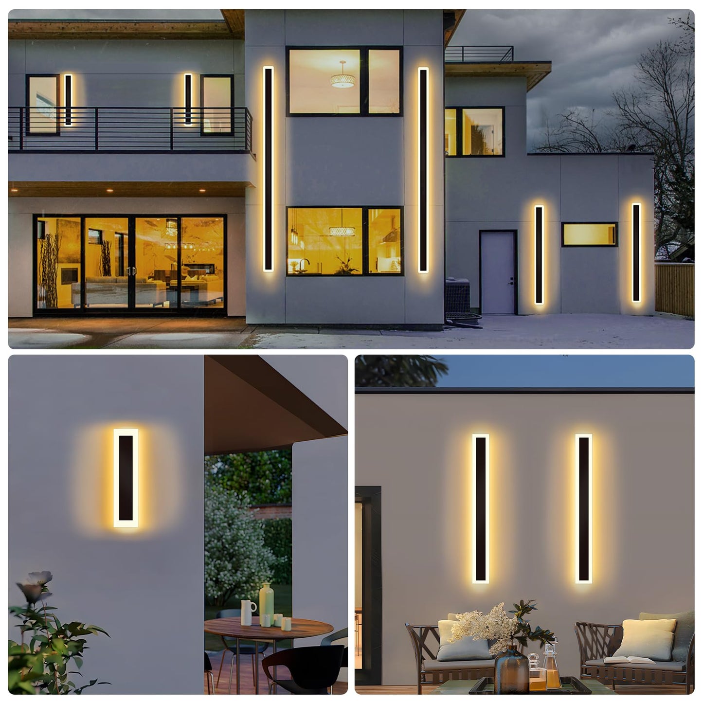 YuayiJubil Modern Outdoor Wall Light 2 pack-23.64inch, 3000K Long Wall Lights for House/Porch, Waterproof IP65 Black Outside Led Wall Mounted Lighting Fixtures, 23.64in-2pack