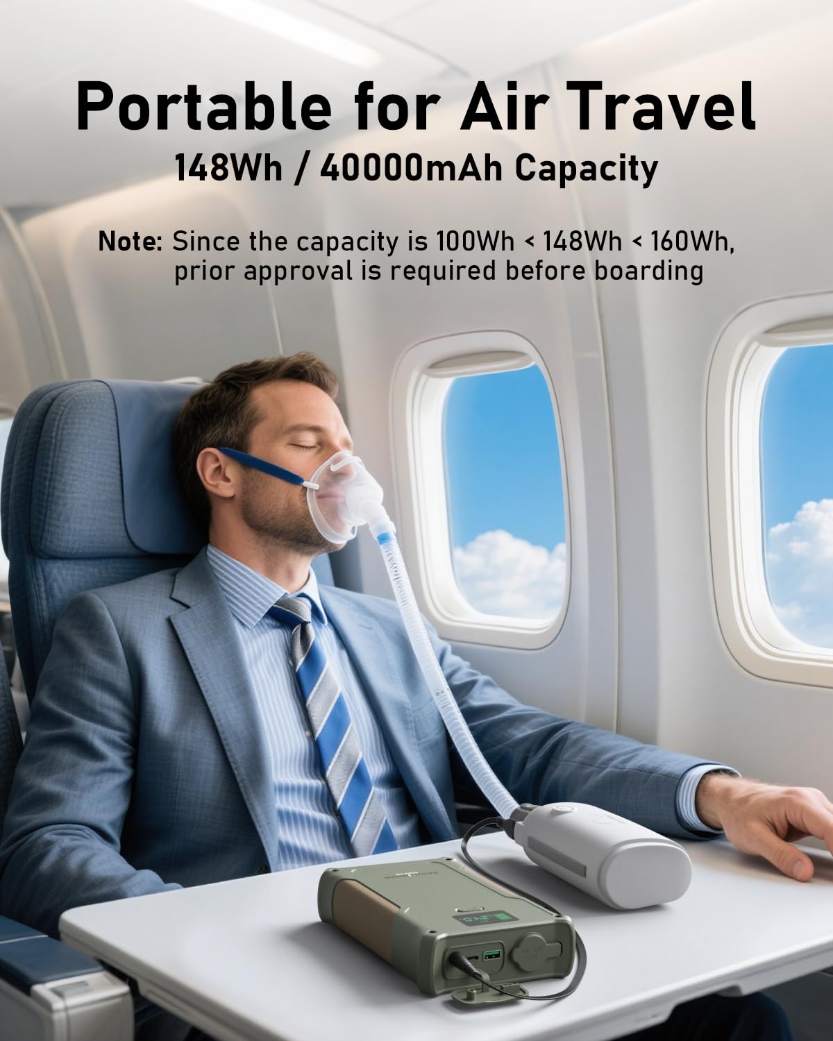 EASYLONGER ES400 AIR CPAP Battery – 148Wh Portable Backup for AirSense 10/11, AirCurve 10/11, AirMini, DreamStation 1/2, Emergency & Travel Power