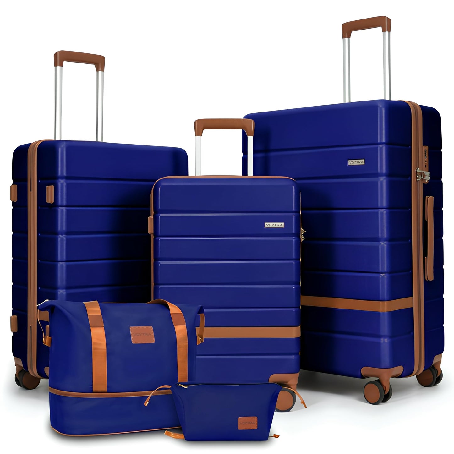 Voytra 5 Piece Luggage Set 20" 24" 28" Hardshell Suitcases Lightweight PC+ABS Spinner Wheel Luggage with TSA Lock YKK Zipper for Family Vacation Business Air Travel Carry on Checked Baggage (Navy)
