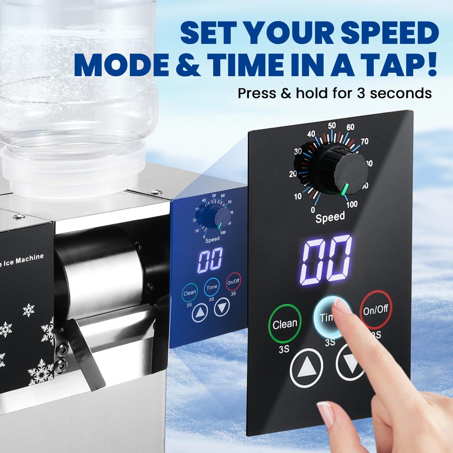 NEWTRY Commercial Snowflake Ice Machine 198lb/Day Shaved Ice Machine 500W Snow Cone Maker Air Cooling Speed Adjustable Ice Crusher 110V US