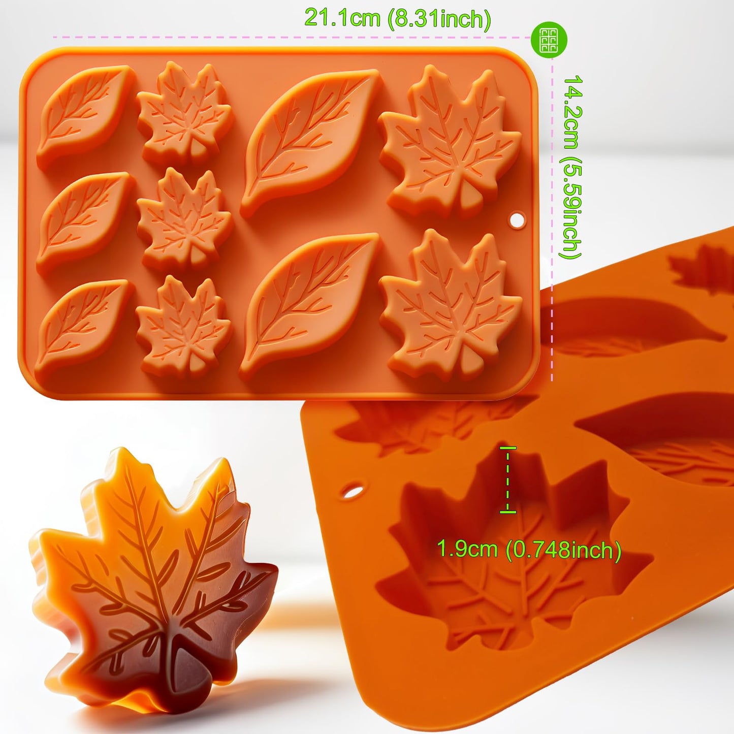 Leaf Silicone Molds Fall Silicone Mold Harvest Cake Pan Autumn Maple Leaf 2 Different Shapes Thanksgiving Fall Theme Mould for Halloween Chocolate Candy Cupcake Topper Resin Soap Candle Ice Cube 2PCS