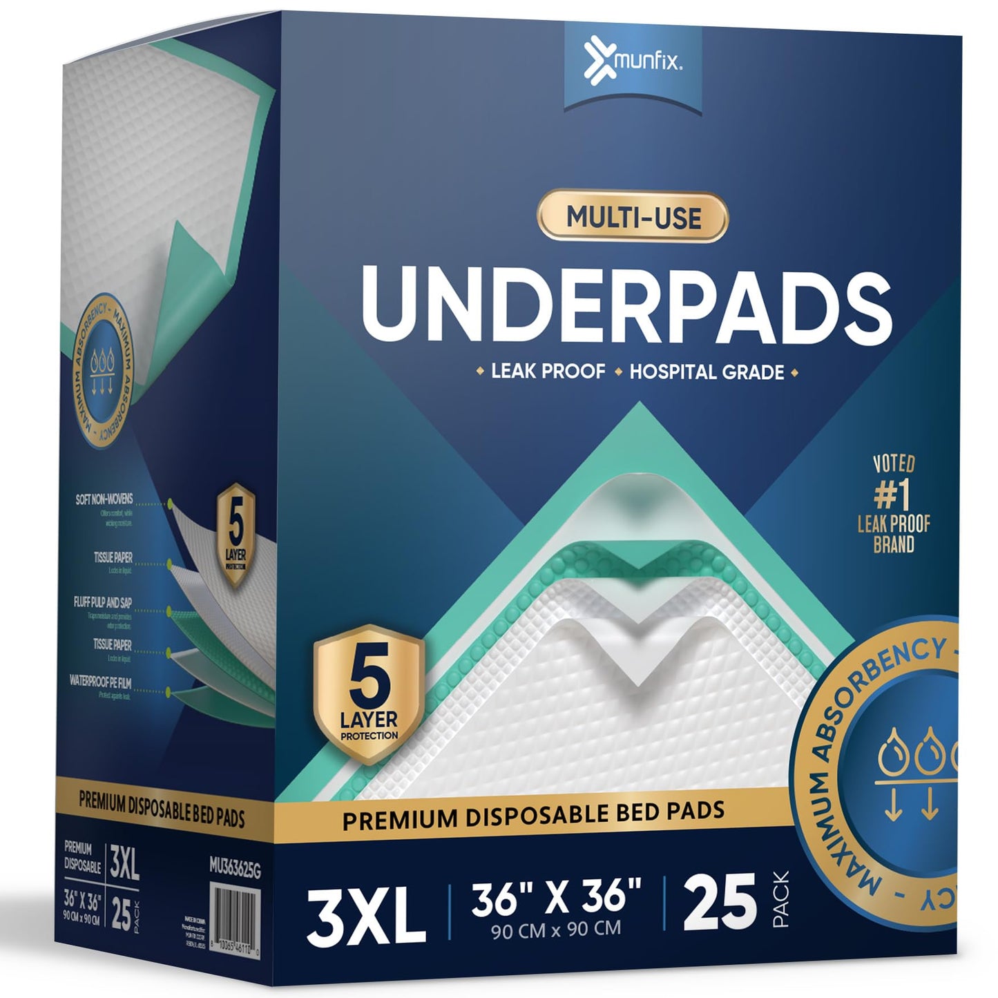 25 Pack Disposable Bed Pads 36 X 36 Inches, Super Absorbent Extra Large Incontinence Underpads, 125 Gram Heavy Duty Ultra Absorbency Medical Chux, Baby Changing Pad, Dog Puppy Pet Training Pee Pad