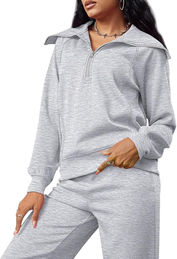 XIEERDUO Lounge Sets For Women 2025 Half Zip Sweatshirt And Wide Leg Sweatpant 2 Piece Outfits Sweatsuit Tracksuit