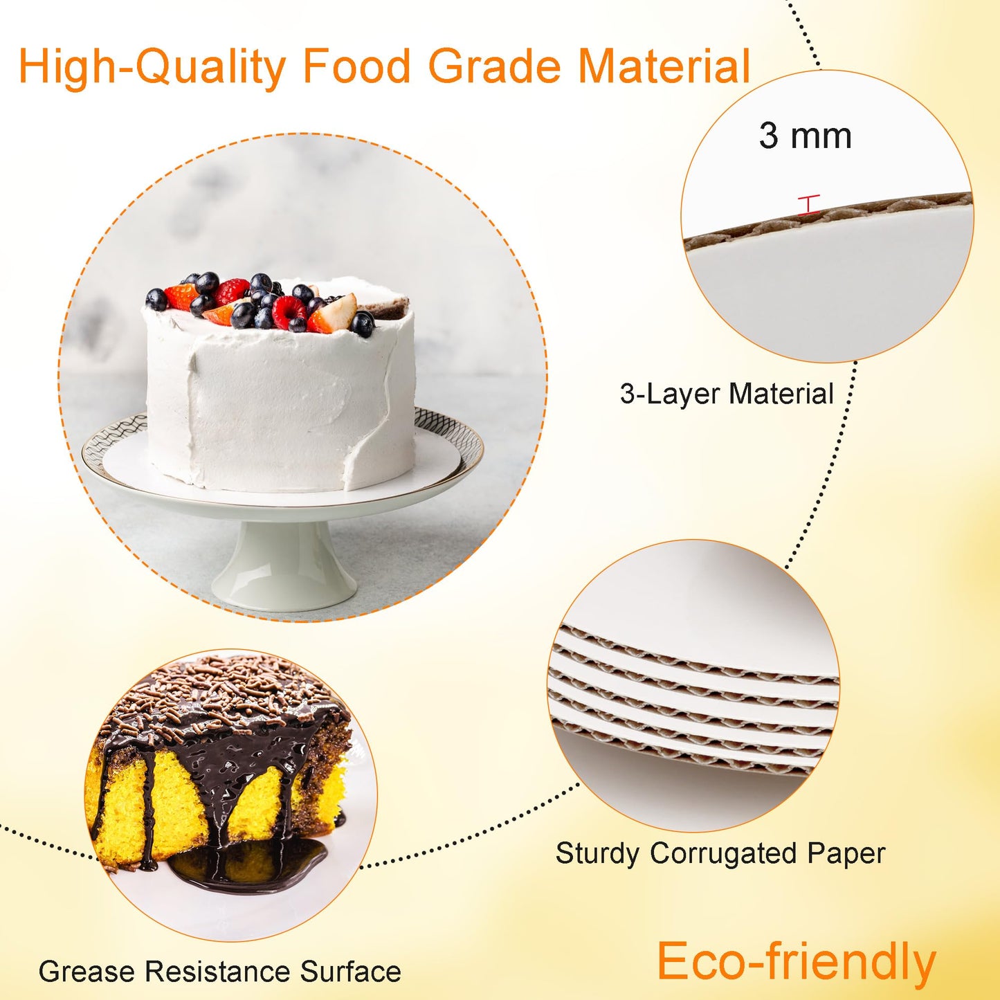 Dulinkas Disposable 6 Inch Round Cake Boards - Sturdy Corrugated White Cake Base - 12-Pack