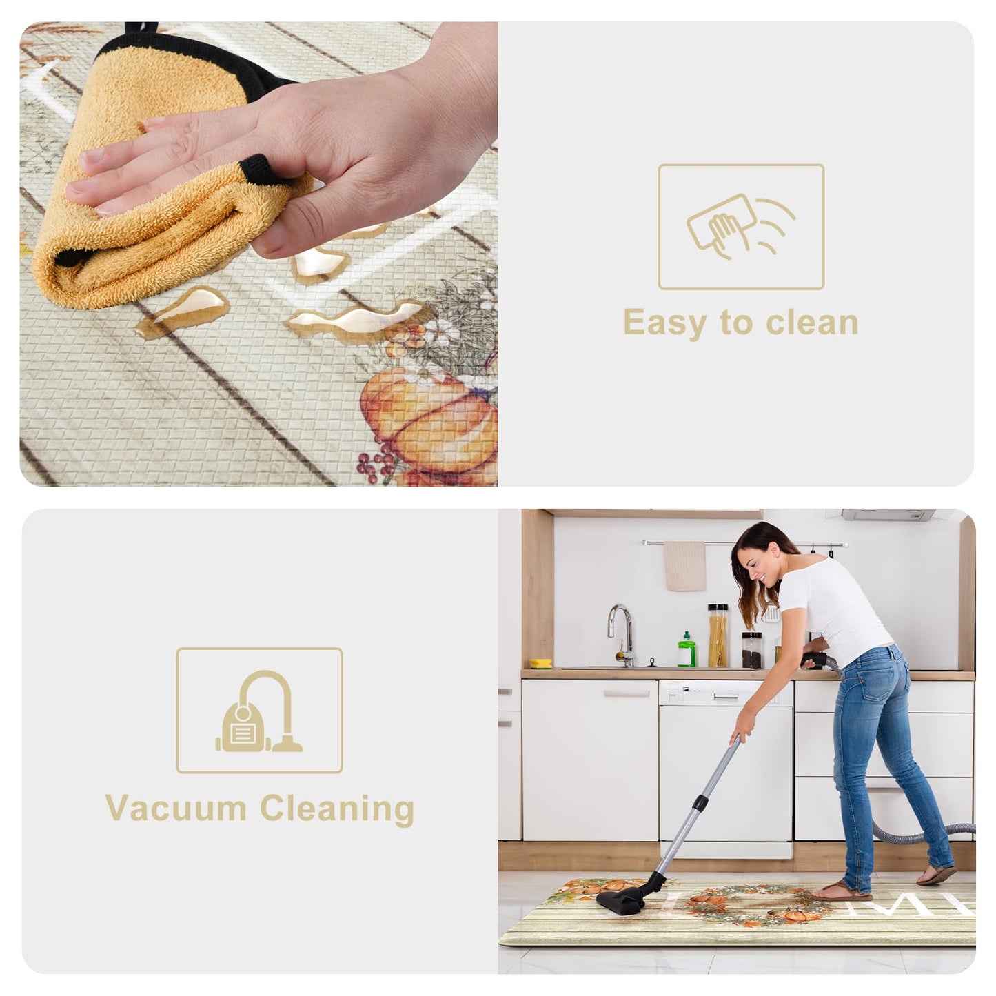 KIMODE Fall Kitchen Mat for Floor Anti Fatigue, Pumpkin Orange Kitchen Mats 2 PCS, Autumn Farmhouse Kitchen Rugs Non Slip, Cushioned Kitchen Floor Mats for Sink, Laundry, Desk 17"x47"+17"x29"