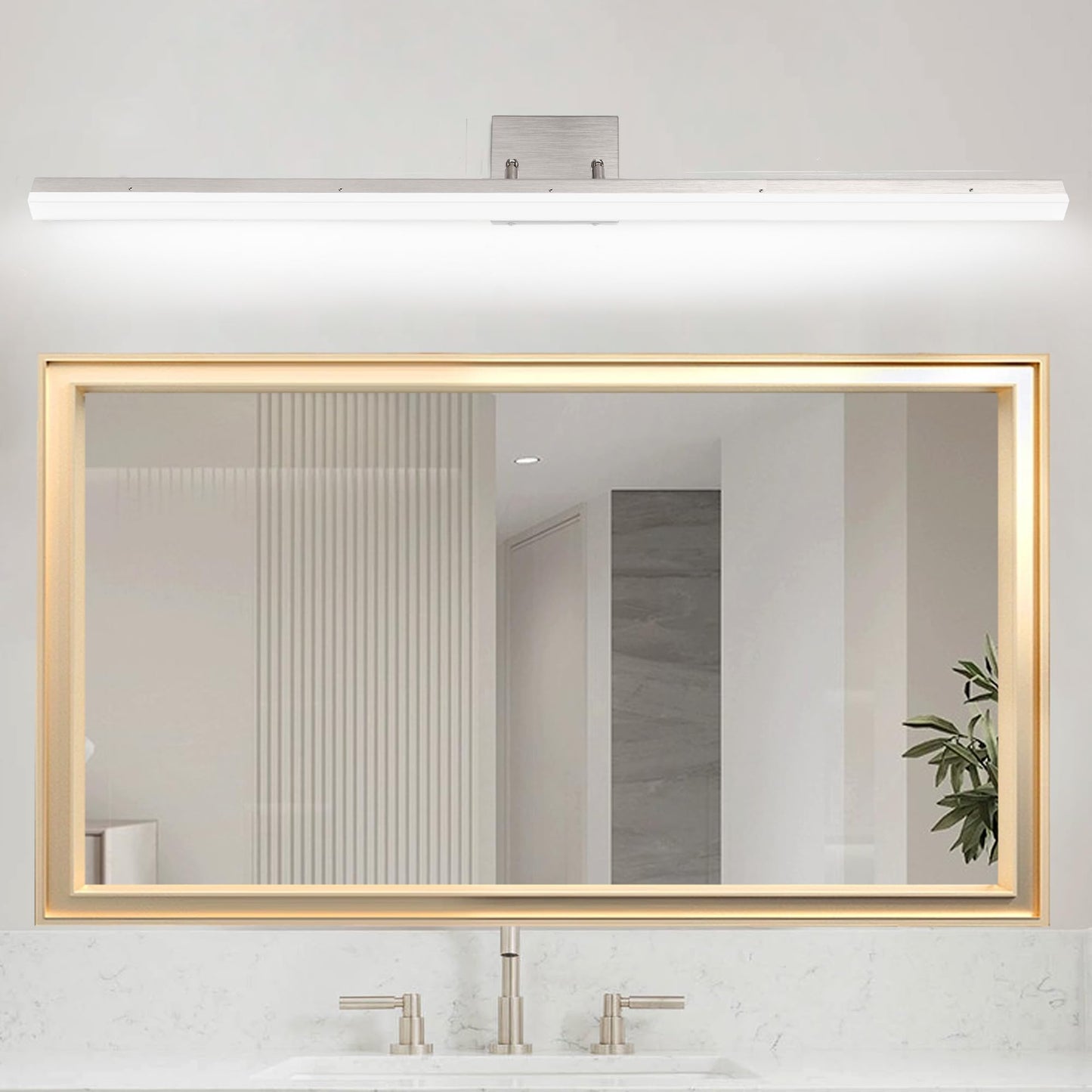 SOGOTING 48in Modern LED Brushed Nickel Vanity Light Bar, Adjustable Bathroom Light Fixtures Over Mirror, Dimmable 46W 3200LM 5000K Cool White