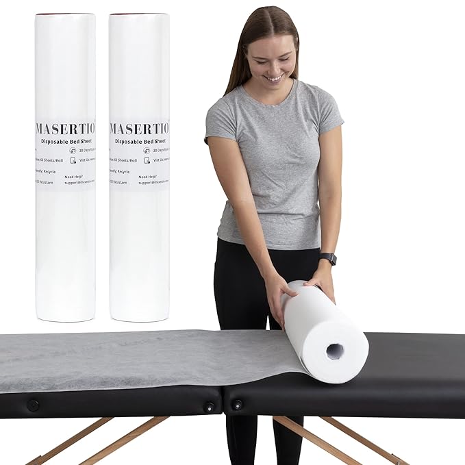 Disposable Massage Bed Cover - 60 Sheets Per Roll, Non-woven Material - Ideal for Spa, Tattoo, Waxing - No Crinkle Table Sheets - 31.5 x 71 Inches (2 Rolls)