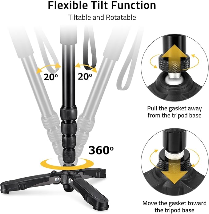 CVLIFE Hunting Monopod Shooting Stick, Shooting Rest Hunting Tripod Gun Rifle Rest, Adjustable Aluminum 20.5"-66.1" with Tiltable and Rotatable Tri-Stand Tripod Base and Rubber V Yoke for Outdoor