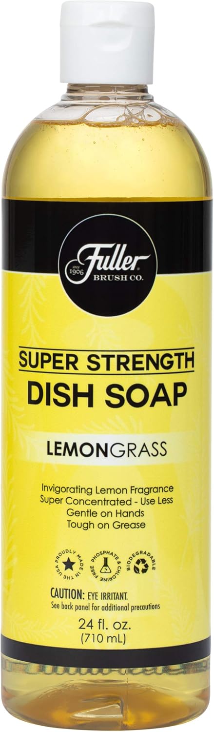 Fuller Brush Super Strength Dish Soap ? Economical ? Use Much Less ? For Dishes, Glasses, Silverware, Utensils, Pots, Pans, Countertops, Tables ? Invigorating Fragrance (Lemongrass)