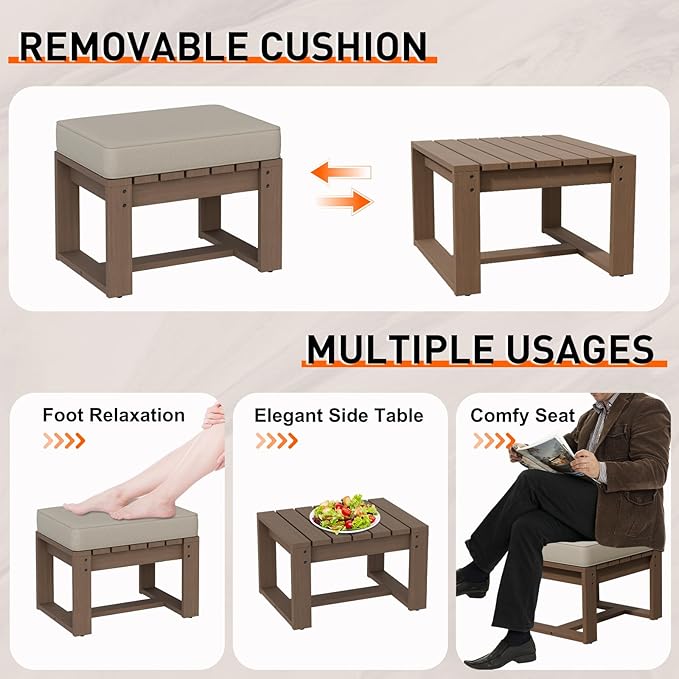 INTER HUT Rustic Hideaway Natural Cedar Wood Outdoor Furniture Set, Wicker Patio Conversation Set for Porch Garden Backyard, Couch, 2 Patio Chairs, Side Table and 2 Ottomans, 6 Piece, Brownish/Beige