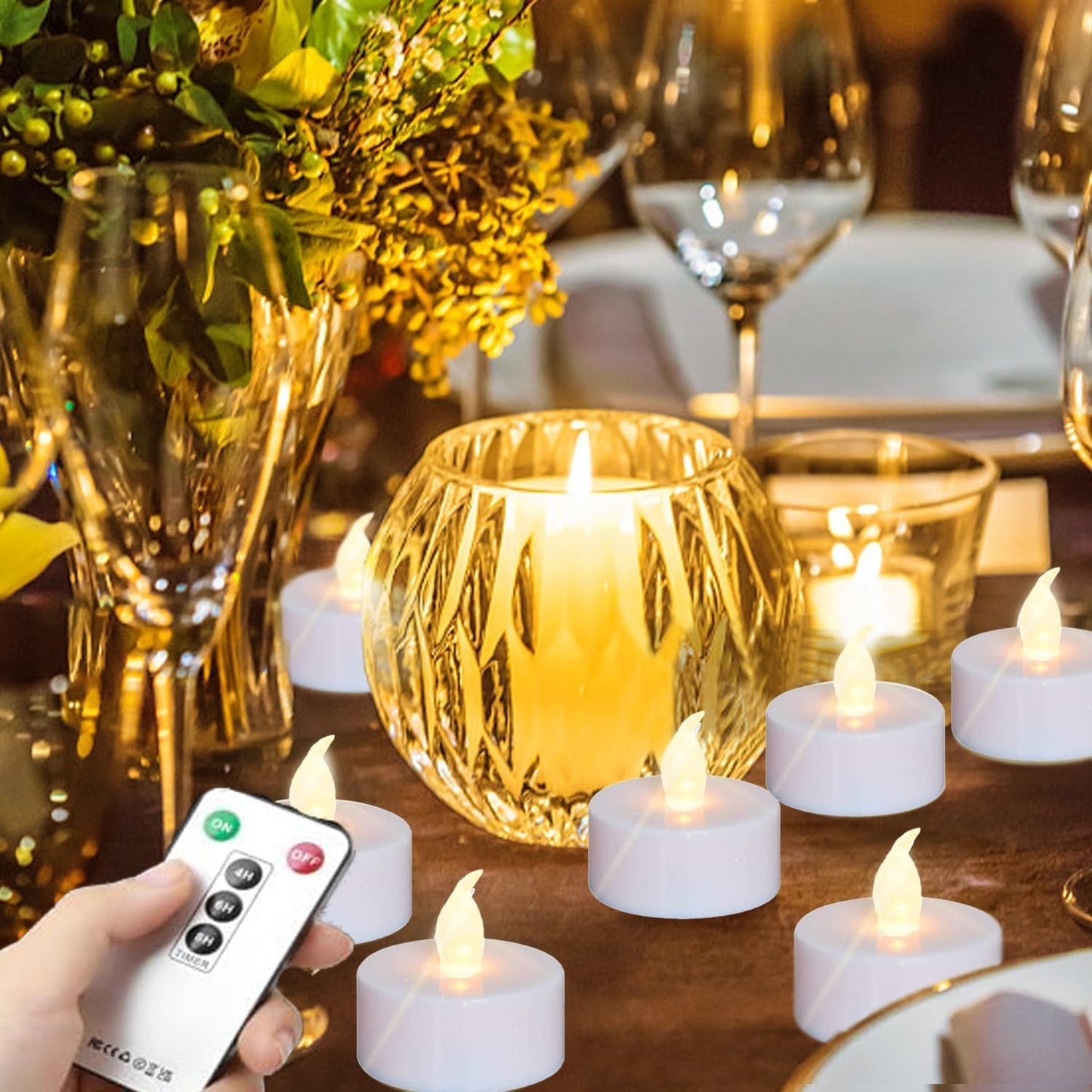 PUNPUBA LED Tea Light Remote ControlCandles,50pack Flickering Flameless LED Candle,Long Lasting 400+Hours,Battery Operated with Timer for Home Decoration Seasonal &Festival Celebration WarmYellow