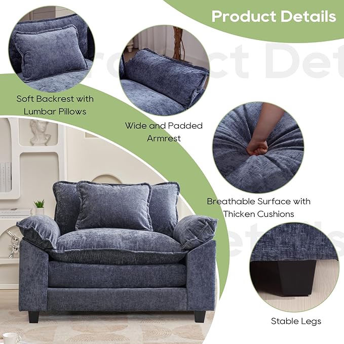 Oprisen Modular Sectional Sofa, Comfy Cloud Couch Sectional Sofa, Chenille Sofa Sleeper Deep Seat Sofa with Throw Pillows for Living Room (Blue, 53"- Single Seat)