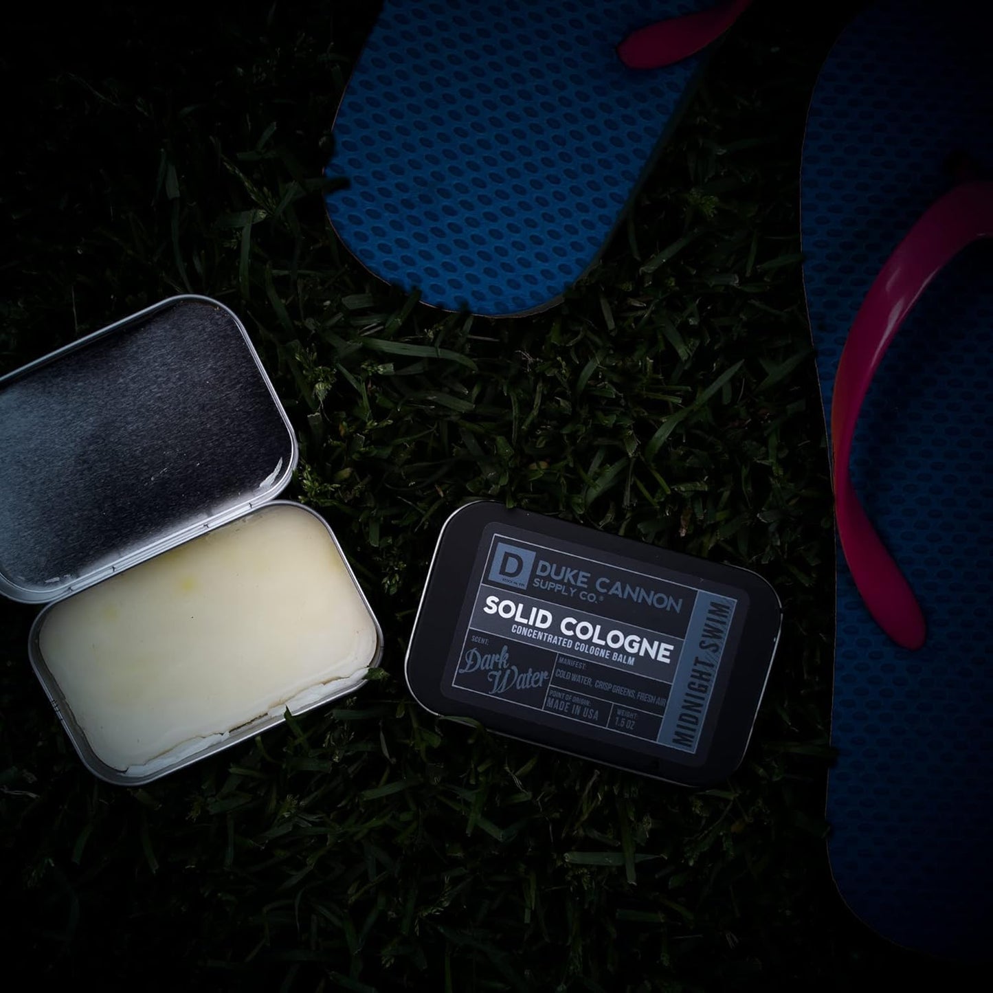 Duke Cannon Supply Co. Solid Cologne for Men Midnight Swim - Cold Water, Crisp Greens, Fresh Air - Concentrated Balm, Travel-Fri