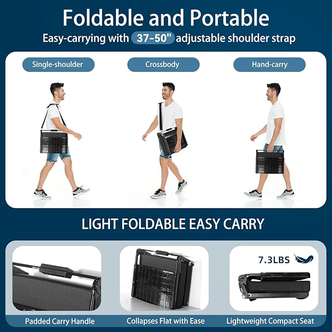 Extra Wide Stadium Seat with Back Support | Adjustable High Back & Thick Padded | Bleacher Chairs with back and Cushion, Includes Cup Holder, Shoulder Strap, Perfect for Concerts, Sports Events-BL