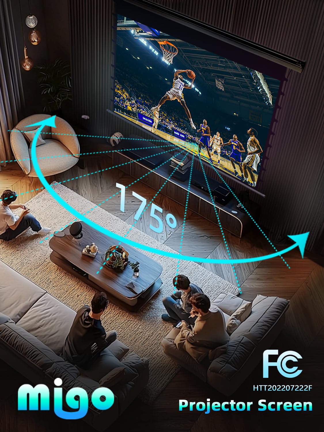 MIGO 120 Inch Motorized Projector Screen Pull Down,2.0 Gain Partial Ambient Light 4K HD TabTension Electric Projector Screen Wall/Ceiling Mount for UST Projector Indoor Home Theater Bar(Black Housing)