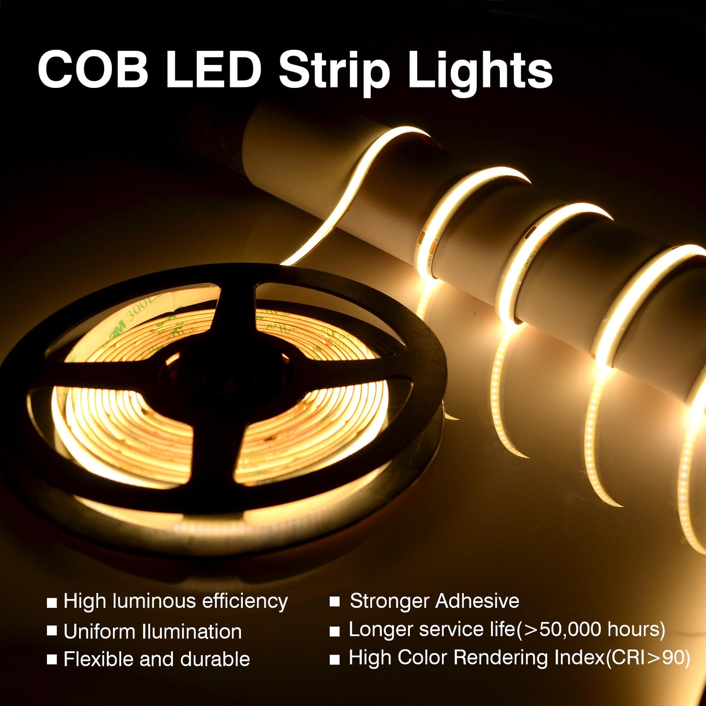 Pandery COB LED Strip Lights Warm White,24V Dimmable led Light Strip KIT with Remote and app Control,3000K 25FT/7.5m 8mm Wide Ra>90 Cuttable Flexible Strip Lights for Bedroom,Wardrobe,Cabinet