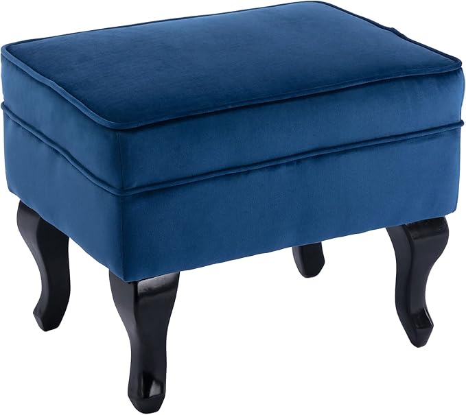 DM Furniture Mid-Century Accent Chair with Ottoman Modern Button Tufted Armchair Wingback Club Chair Velvet Single Sofa Lounge Chair with Pillow for Living Room Bedroom, Blue