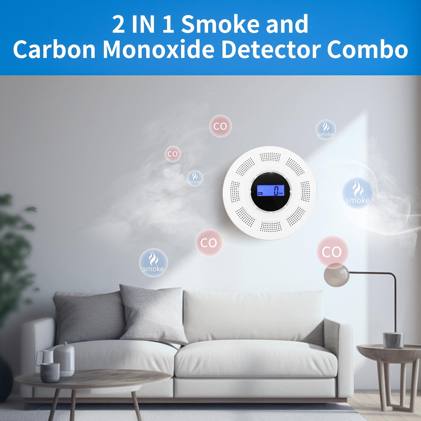 GiiHoo Smoke and Carbon Monoxide Detector Combo Powered by Battery, 2 in 1 CO & Smoke Alarm with LED Warning Light Indicators for Home, Travel, RV, Garage (3 Pack)